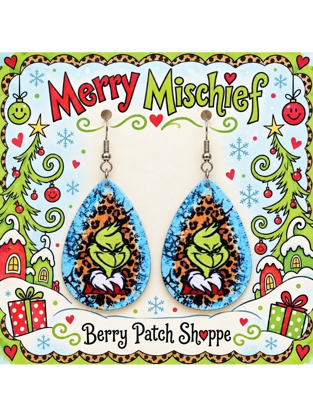 Dr. Seuss's How the Grinch Stole Christmas Fake Leather Hypoallergenic Earrings